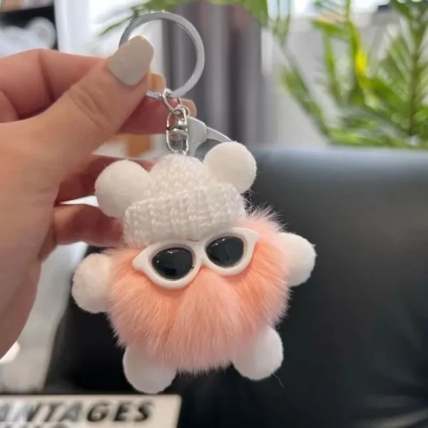Imitation otter rabbit fur small coal ball elf car keychain pendant Instagram popular cute plush doll bag pendant - Image 4
