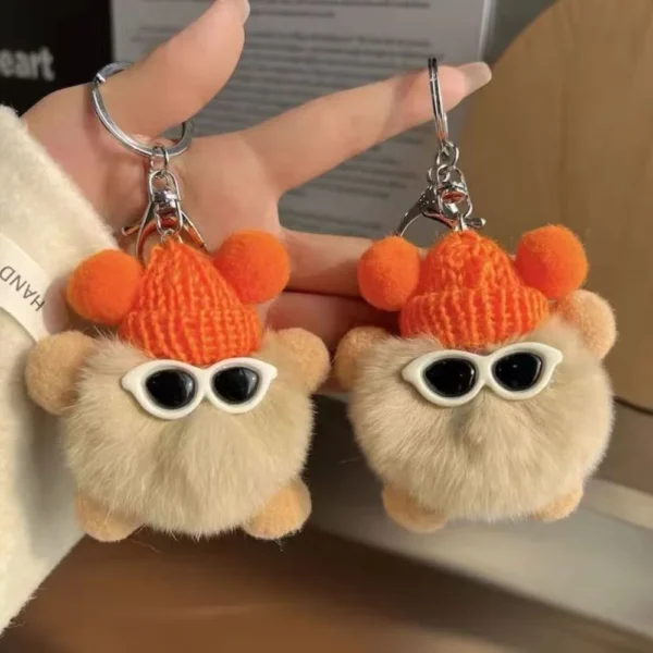 Imitation otter rabbit fur small coal ball elf car keychain pendant Instagram popular cute plush doll bag pendant - Image 2